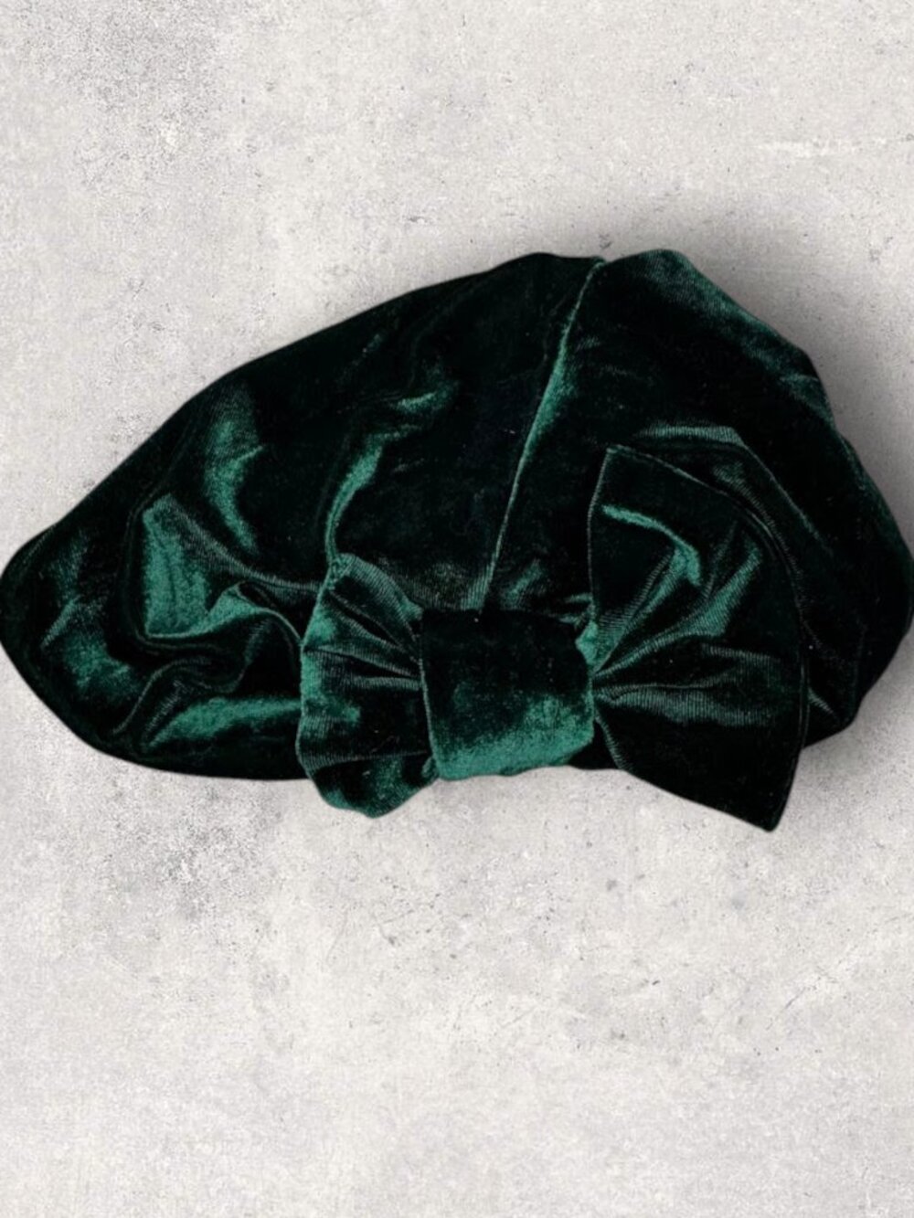Emerald Green Velvet Turban Head Covering Bow Knot Stretch Cap